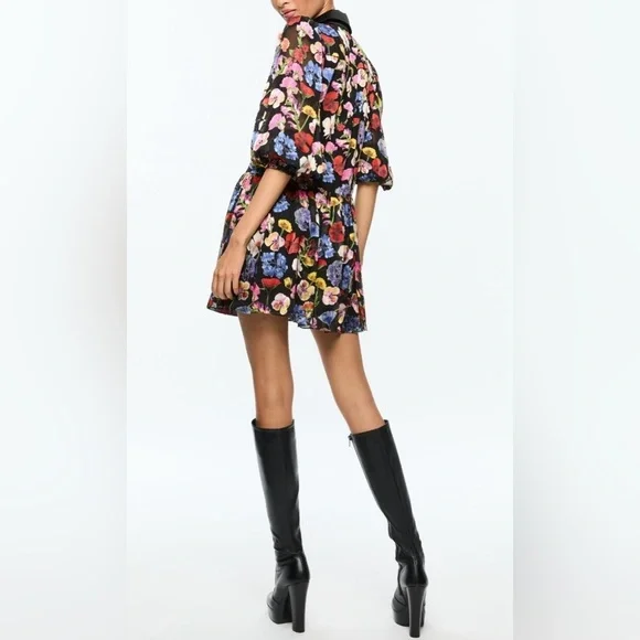 Alice + Olivia BERTHA MINI SHIRT DRESS Sz L / 12 Timeless Blossom Floral - Picture 4 of 13